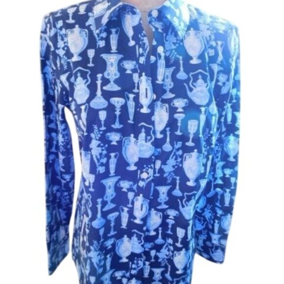 Talbots Size 6 Vases Print Button Down Long Sleeve Non Iron Shirt NWT - Picture 1 of 3